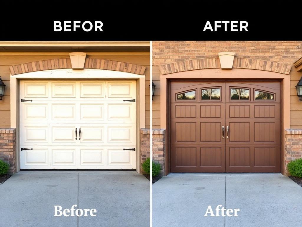 Before and after garage door installation by Pateros Garage Doors